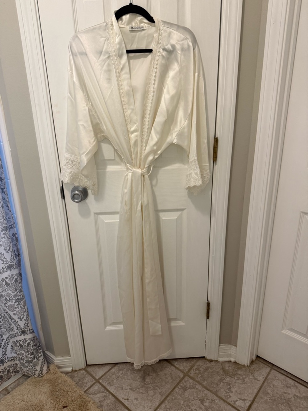 Dior White Satin Lace-Trim Robe